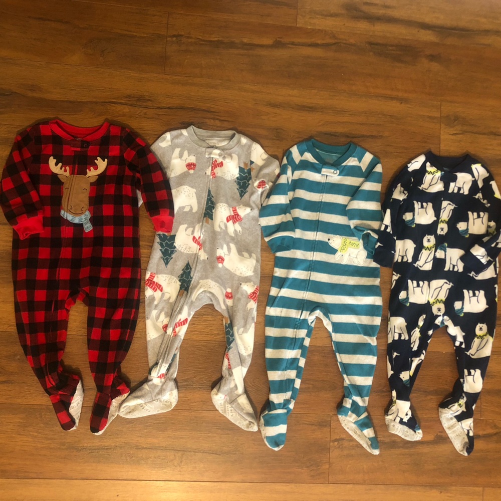 18 Months One-Piece Footed Pajamas Striped, Checkered, Allover Polar Bears